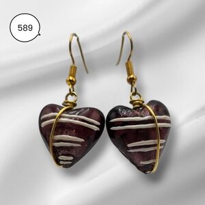 Handmade Heart Shaped Glass Dangle Earrings Romantic Drop Jewelry Gift